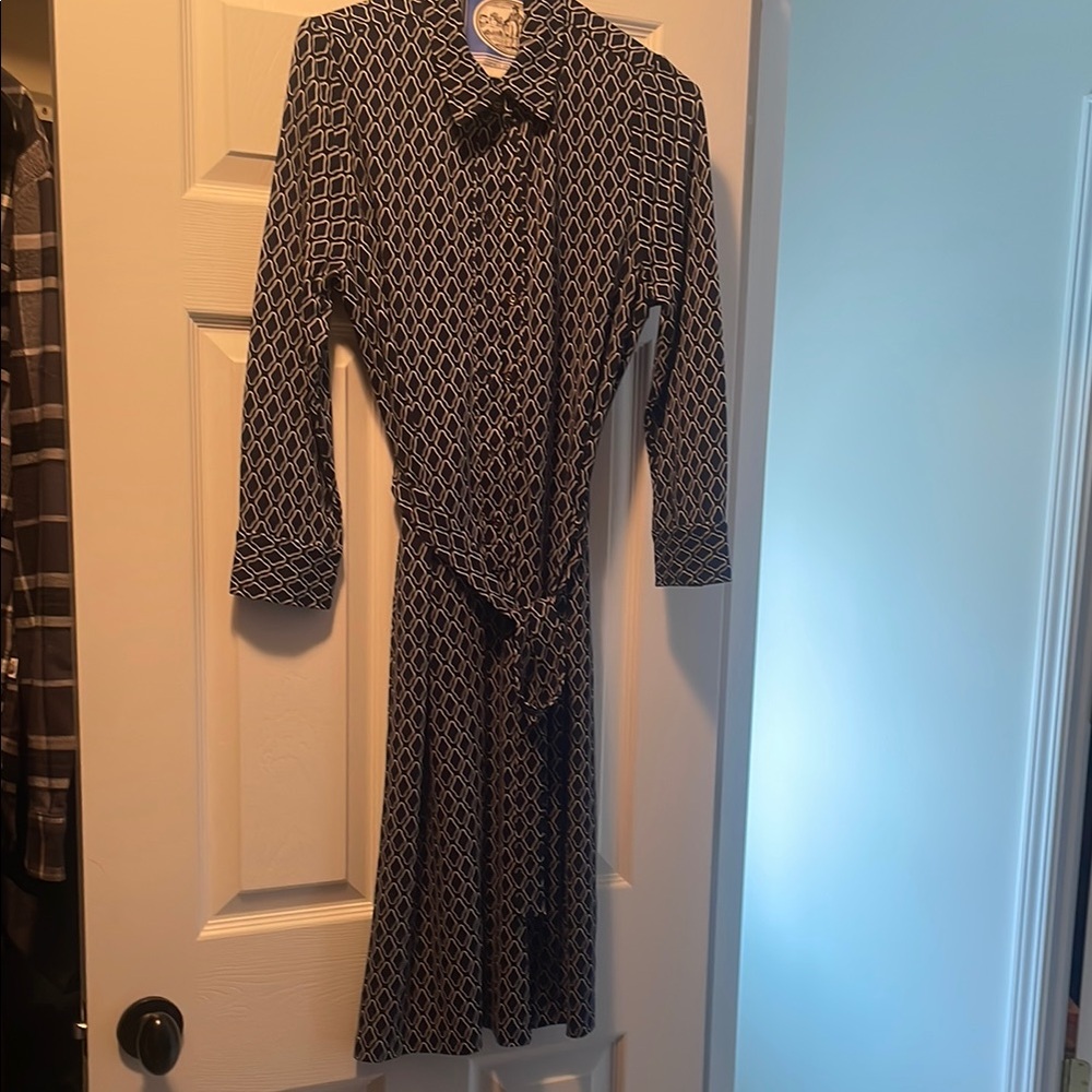 Talbots Navy blue and White Patterned Midi Dress